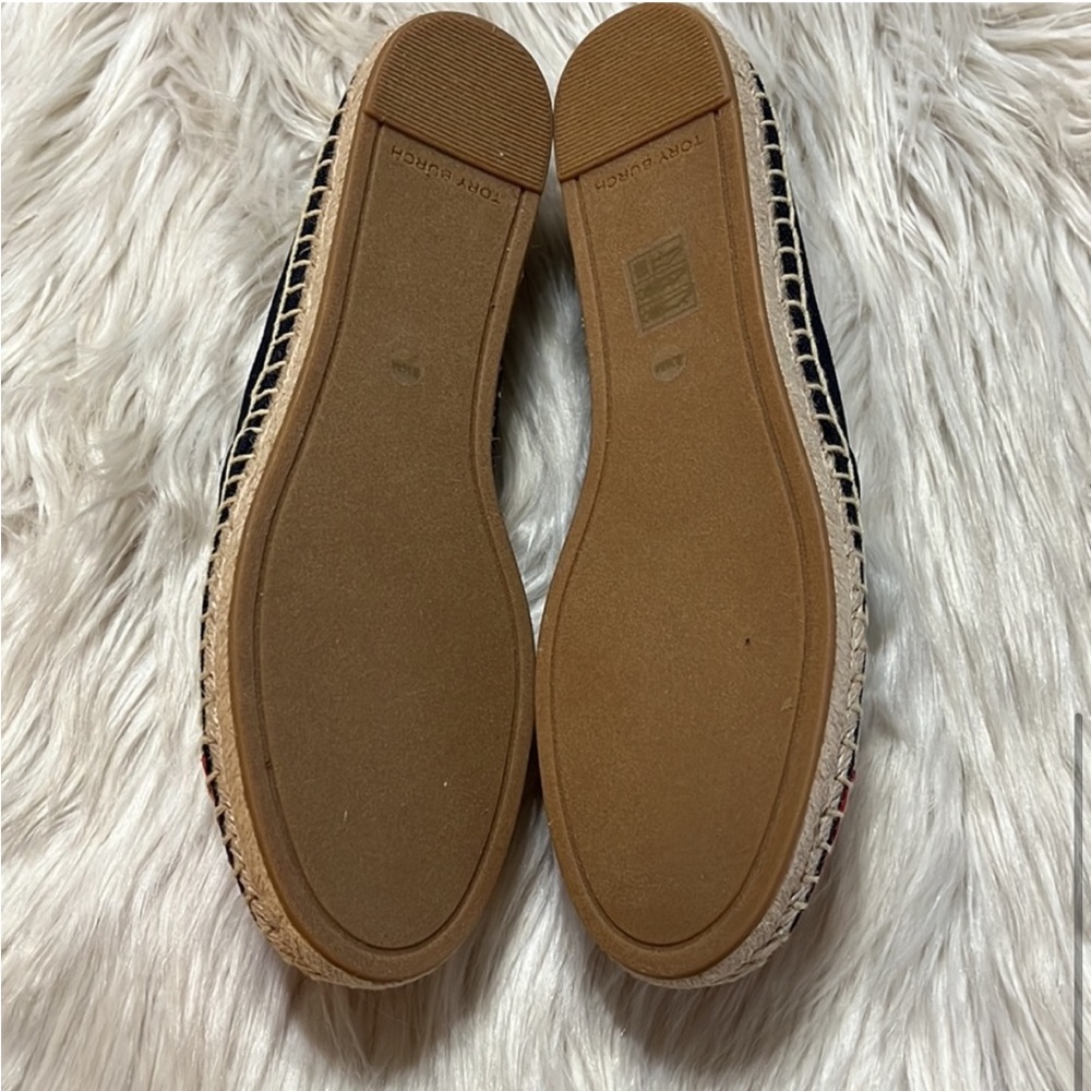 Tory Burch Recycled Canvas Leather Navy Red Color Block Espadrille Shoes - Picture 10 of 15